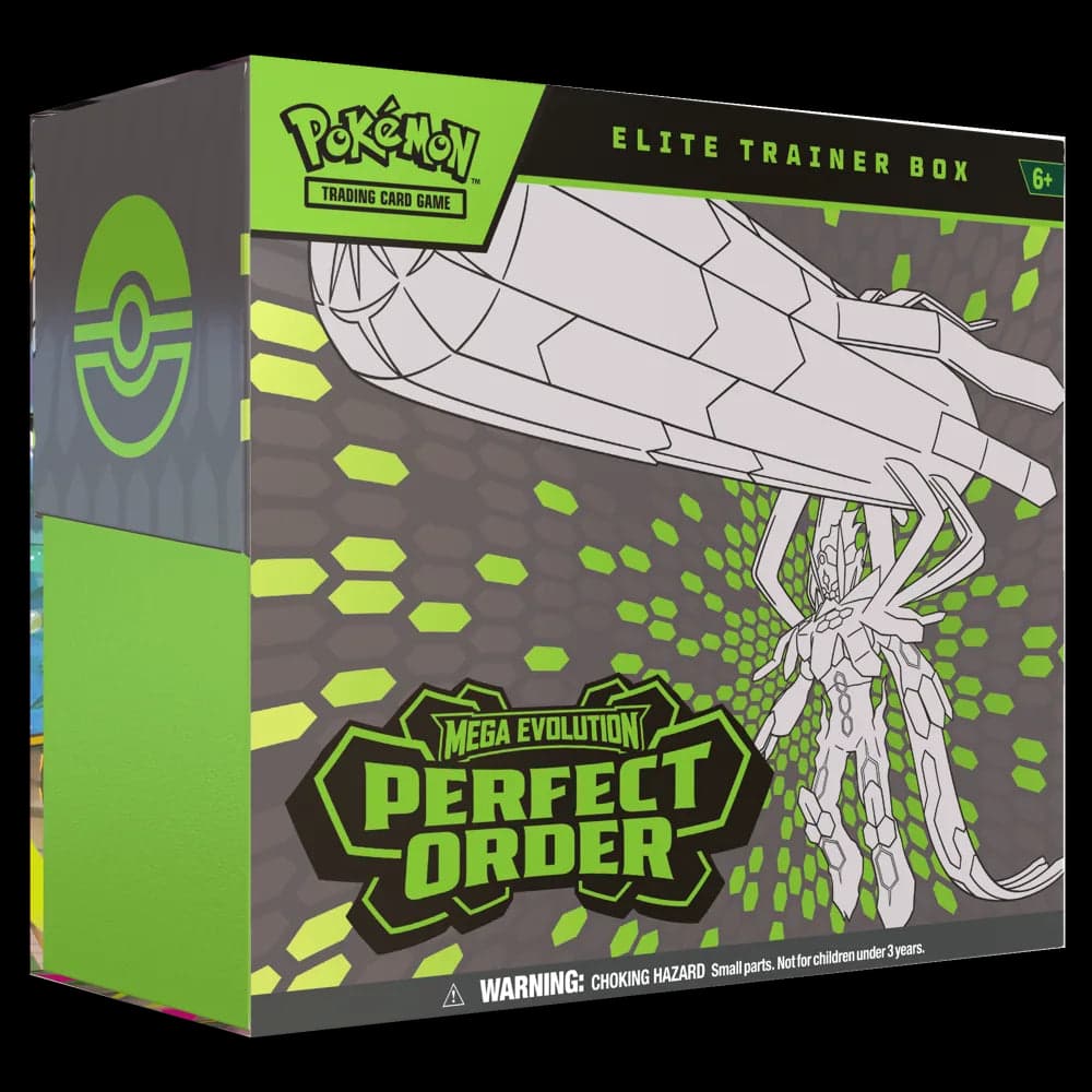 Presentación de Pokémon TCG: Mega Evolution — Perfect Order Elite Trainer Box · Elite Trainer Box · Inglés